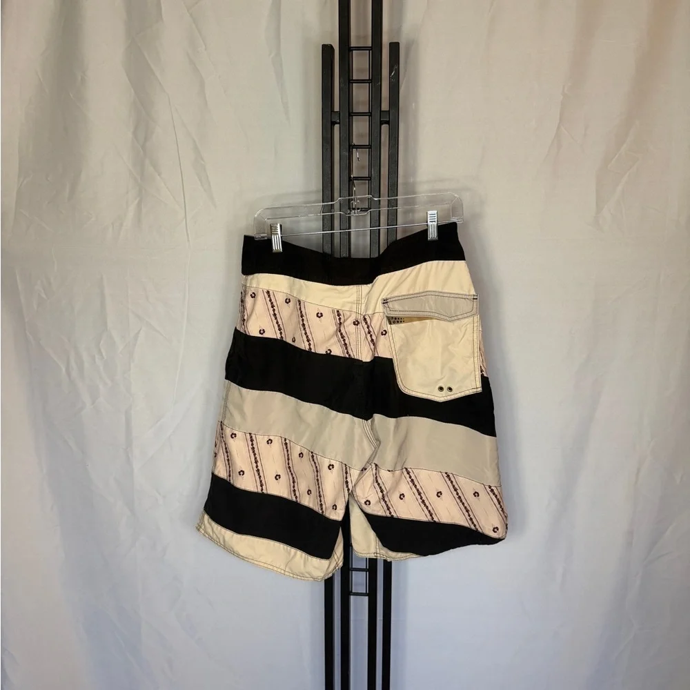 Reef Black and‎ Cream Striped Board Shorts